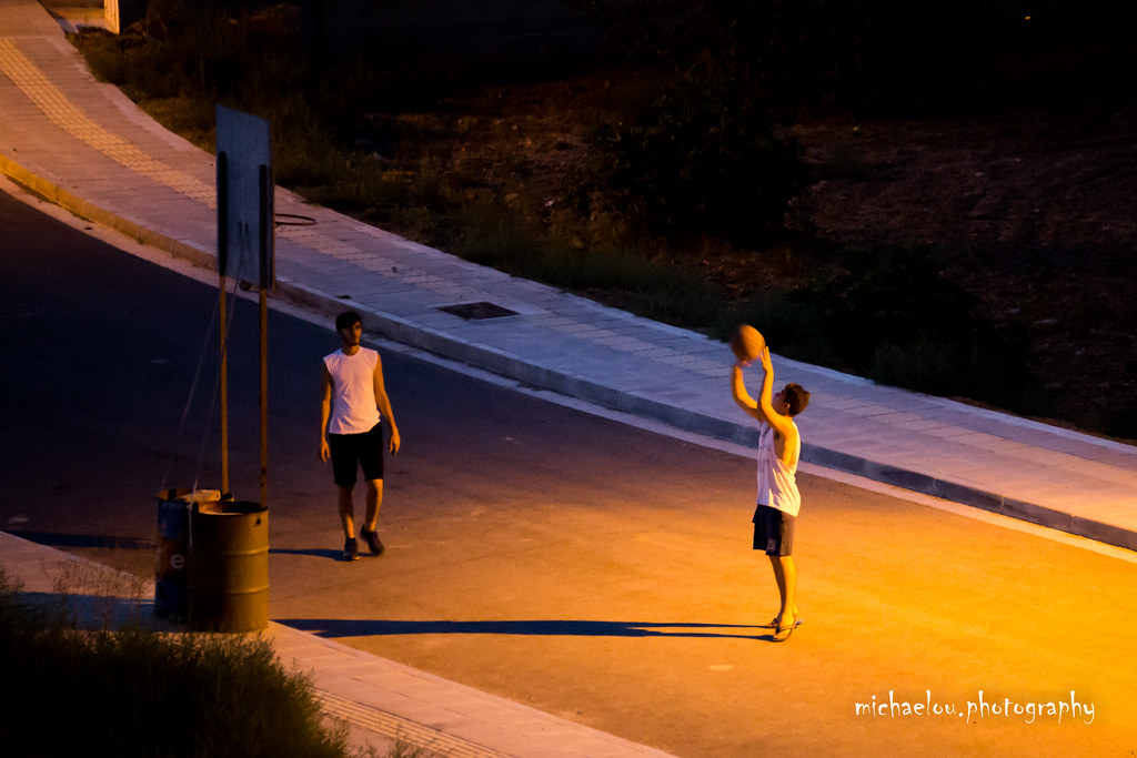Street basketball at night